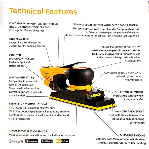 Mirka DEOS 383CV Orbital Sander - 70x198mm - 3mm Orbit